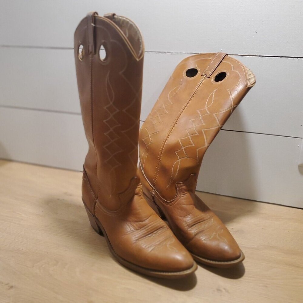 Cowboy Western Boots Brown Leather Mens 8.5 M made USA